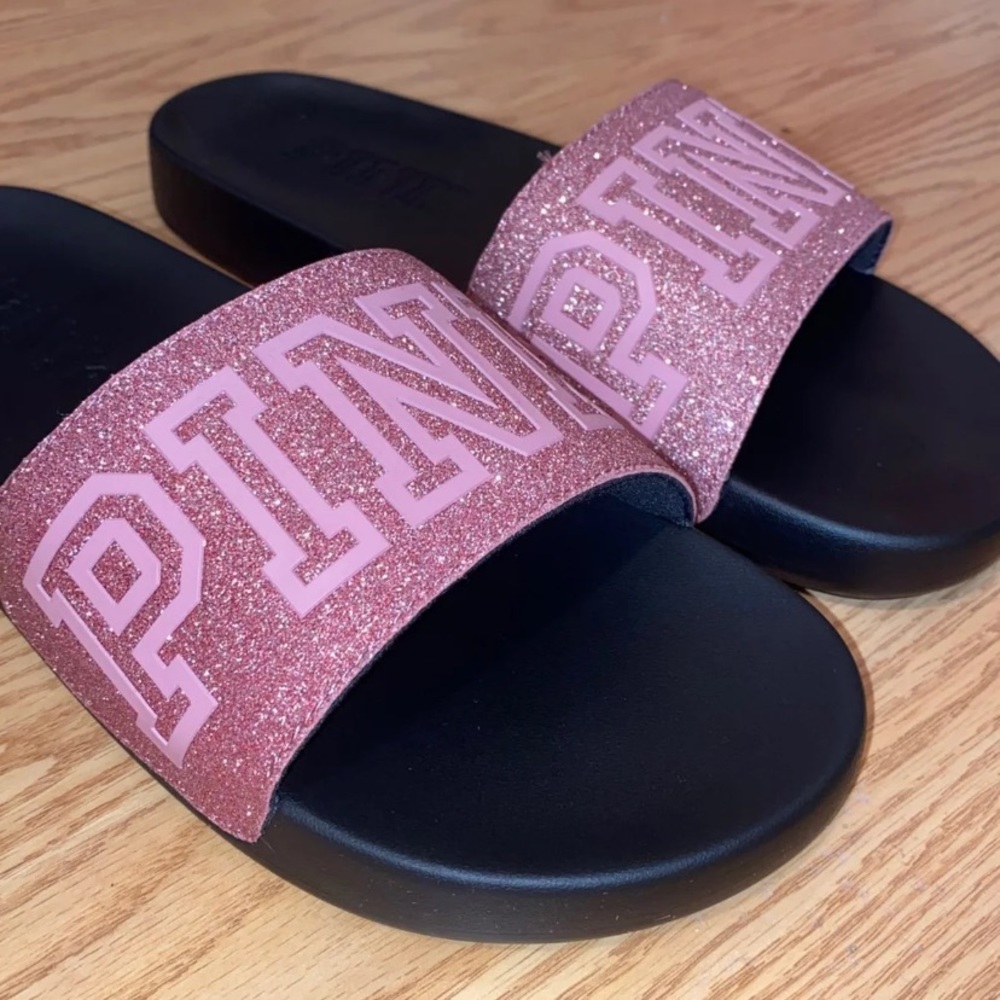 VS Pink pink sparkle slides 9-10 LARGE
